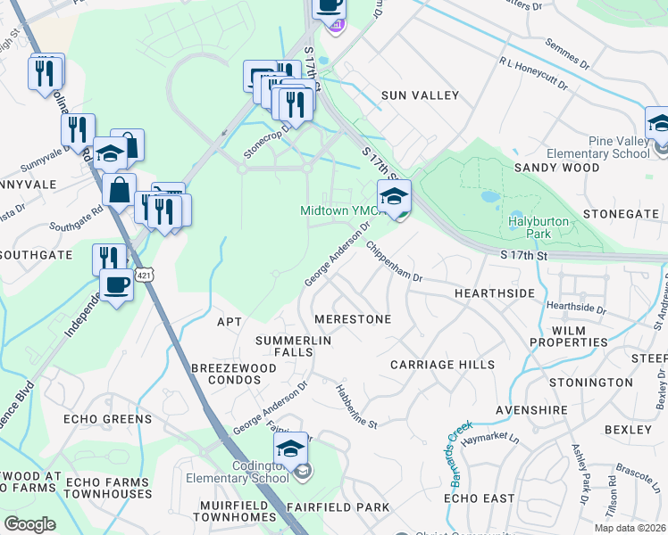 map of restaurants, bars, coffee shops, grocery stores, and more near 800 Ruffin Street in Wilmington