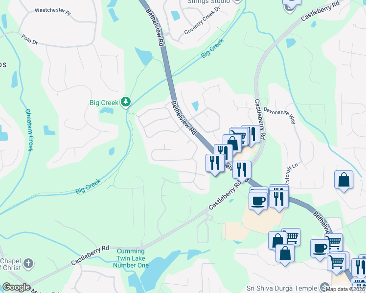 map of restaurants, bars, coffee shops, grocery stores, and more near 5535 Casey Valley Way in Cumming