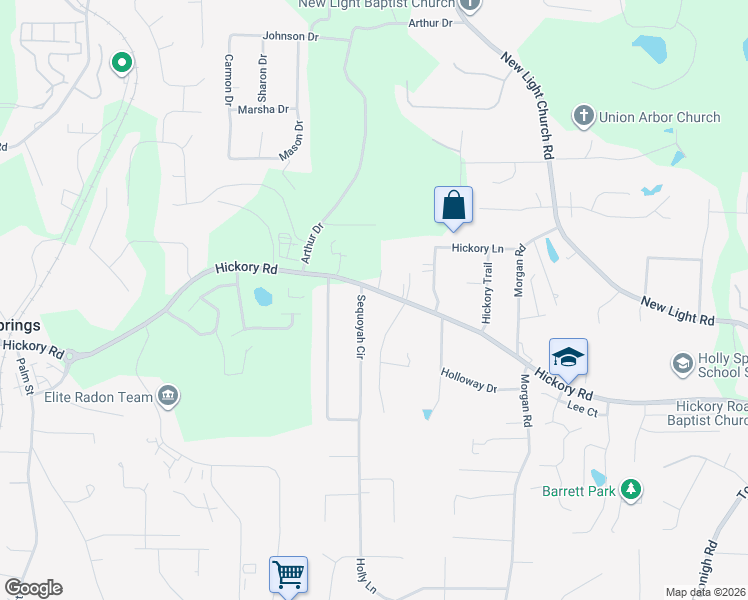 map of restaurants, bars, coffee shops, grocery stores, and more near 1152 Hickory Road in Canton