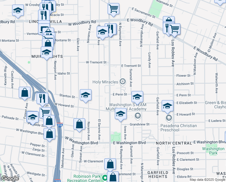 map of restaurants, bars, coffee shops, grocery stores, and more near 1680 North Fair Oaks Avenue in Pasadena