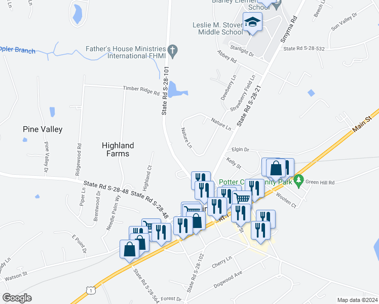 map of restaurants, bars, coffee shops, grocery stores, and more near 86 Nature Lane in Elgin