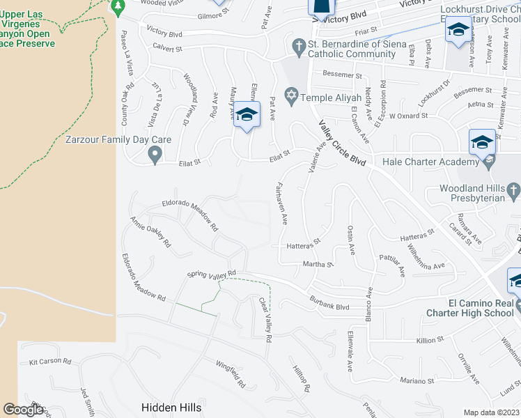 map of restaurants, bars, coffee shops, grocery stores, and more near 6080 John Muir Road in Hidden Hills