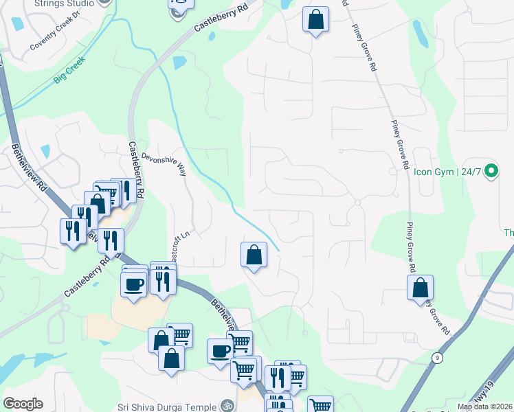 map of restaurants, bars, coffee shops, grocery stores, and more near 6705 Cold Stream Drive in Cumming