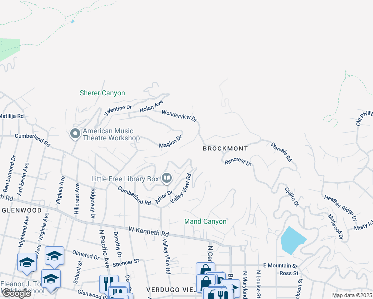 map of restaurants, bars, coffee shops, grocery stores, and more near 1842 Ransom Road in Glendale
