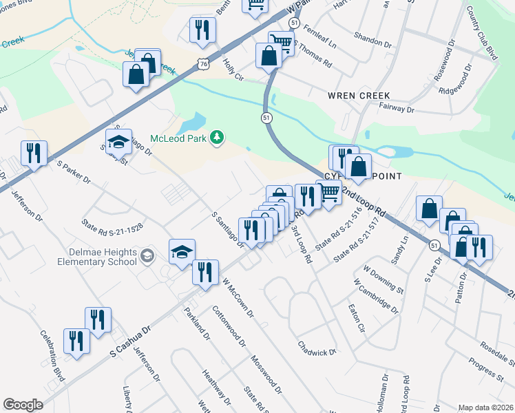 map of restaurants, bars, coffee shops, grocery stores, and more near 2550-2598 Hyde Circle in Florence