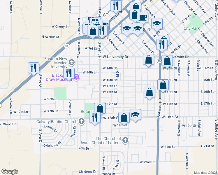 map of restaurants, bars, coffee shops, grocery stores, and more near 1541 South Avenue H in Portales