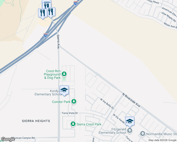 map of restaurants, bars, coffee shops, grocery stores, and more near 4137 North Tangerine Avenue in Rialto