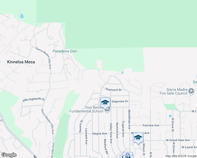 map of restaurants, bars, coffee shops, grocery stores, and more near 3690 Ranch Top Road in Pasadena