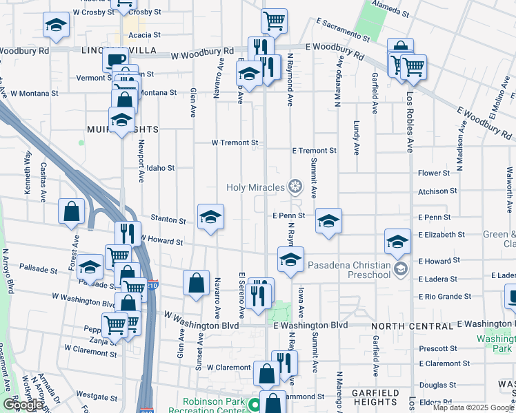 map of restaurants, bars, coffee shops, grocery stores, and more near 1680 North Fair Oaks Avenue in Pasadena