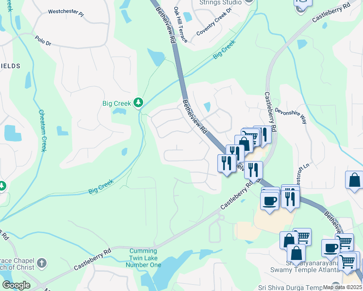 map of restaurants, bars, coffee shops, grocery stores, and more near 6135 Falls Landing Drive in Cumming