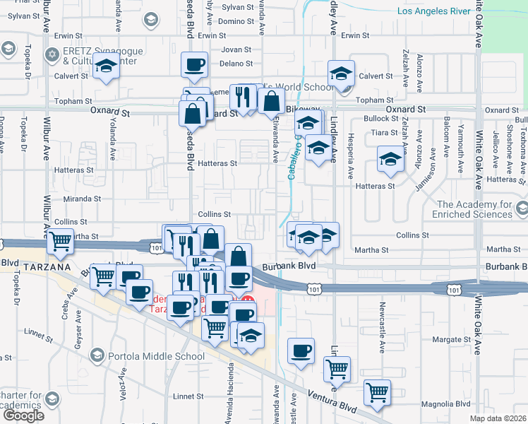 map of restaurants, bars, coffee shops, grocery stores, and more near in 