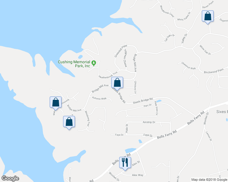 map of restaurants, bars, coffee shops, grocery stores, and more near 651 Steels Bridge Road in Canton
