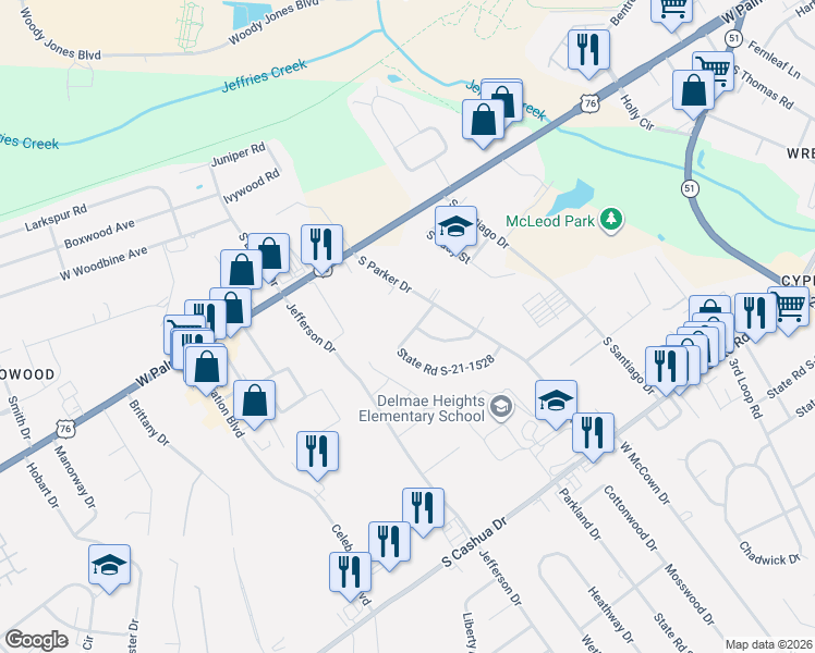 map of restaurants, bars, coffee shops, grocery stores, and more near 2761 State Road S-21-1528 in Florence