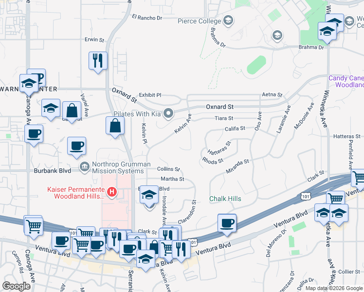 map of restaurants, bars, coffee shops, grocery stores, and more near 5709 Wallis Lane in Los Angeles