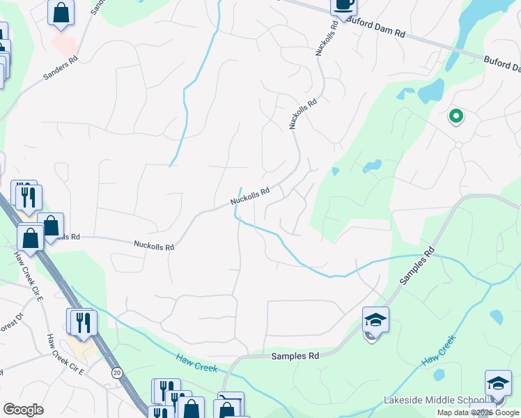 map of restaurants, bars, coffee shops, grocery stores, and more near 3105 Habersham Hills Road in Cumming