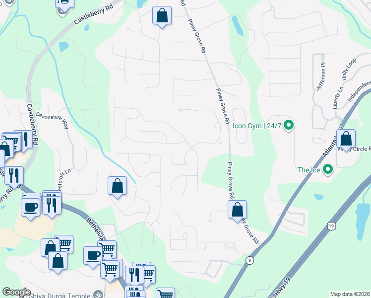 map of restaurants, bars, coffee shops, grocery stores, and more near 5560 Carrington Place in Cumming
