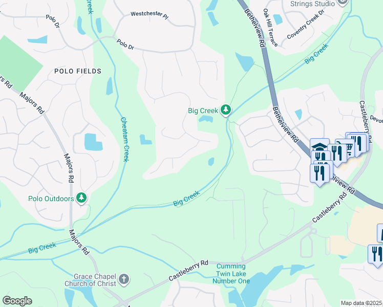 map of restaurants, bars, coffee shops, grocery stores, and more near 6935 Wakehurst Place in Cumming