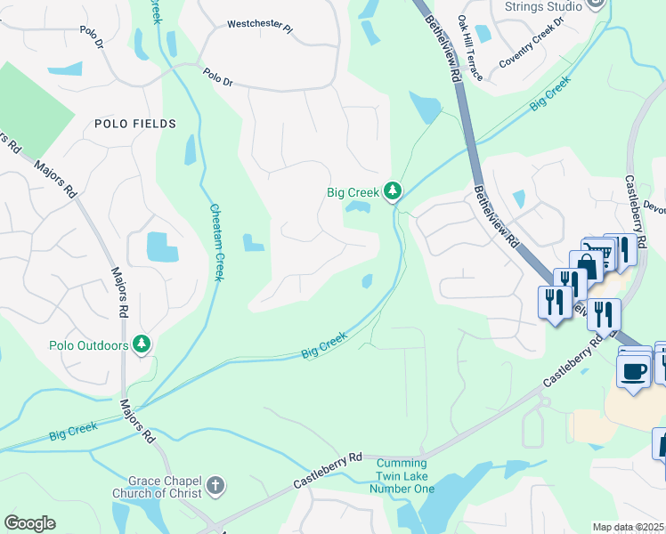 map of restaurants, bars, coffee shops, grocery stores, and more near 6935 Wakehurst Place in Cumming