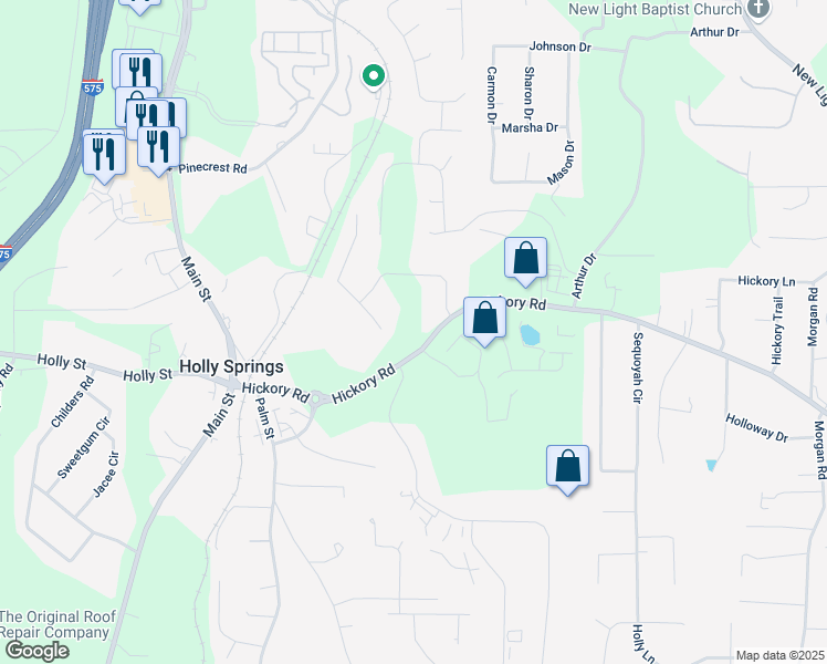 map of restaurants, bars, coffee shops, grocery stores, and more near 557 Hickory Road in Canton
