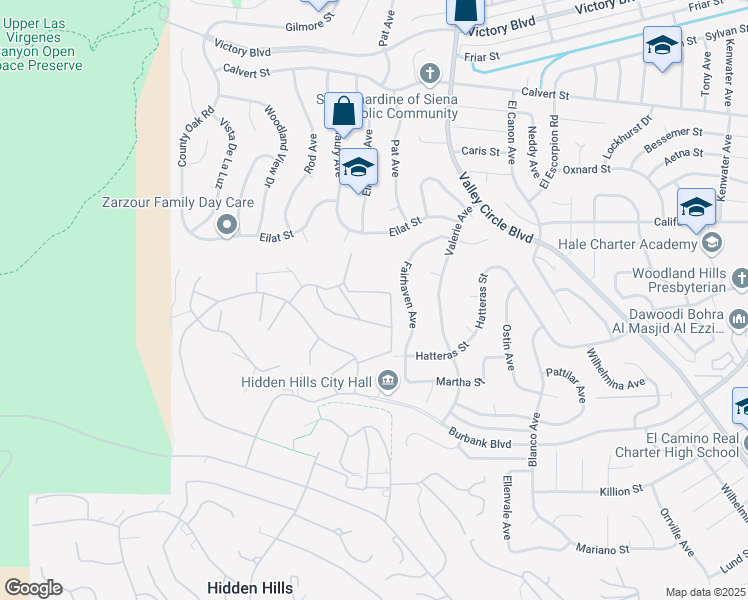 map of restaurants, bars, coffee shops, grocery stores, and more near 6080 John Muir Road in Hidden Hills