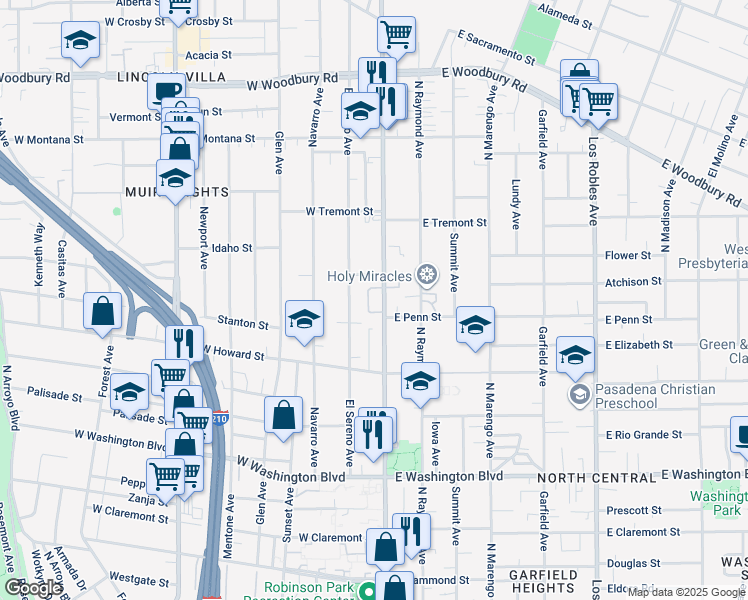map of restaurants, bars, coffee shops, grocery stores, and more near 1709 North Fair Oaks Avenue in Pasadena