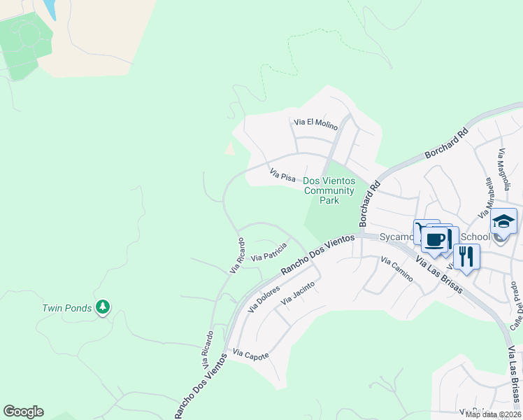 map of restaurants, bars, coffee shops, grocery stores, and more near 5309 Via Rincon in Thousand Oaks