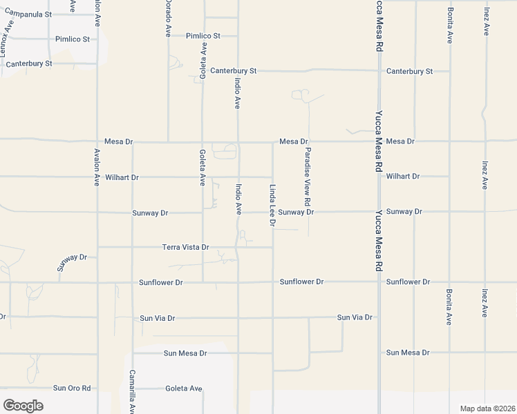 map of restaurants, bars, coffee shops, grocery stores, and more near 58922 Sunway Drive in Yucca Valley