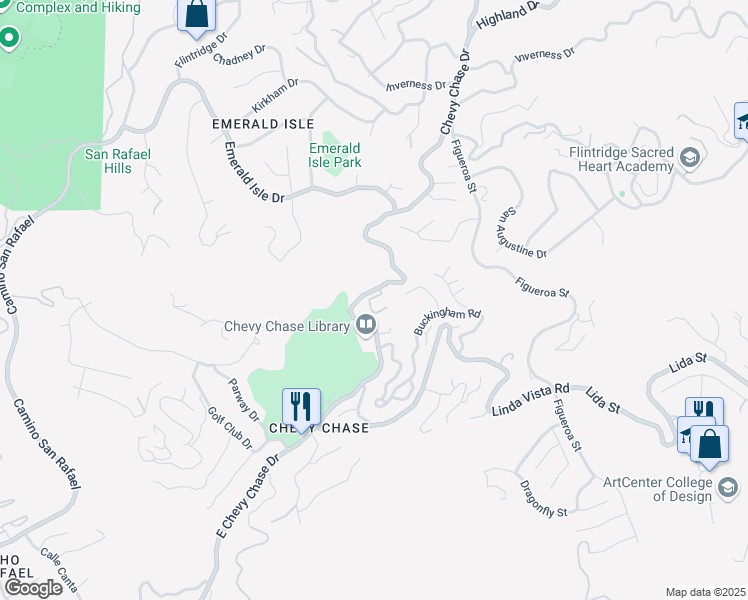 map of restaurants, bars, coffee shops, grocery stores, and more near 3360 East Chevy Chase Drive in Glendale