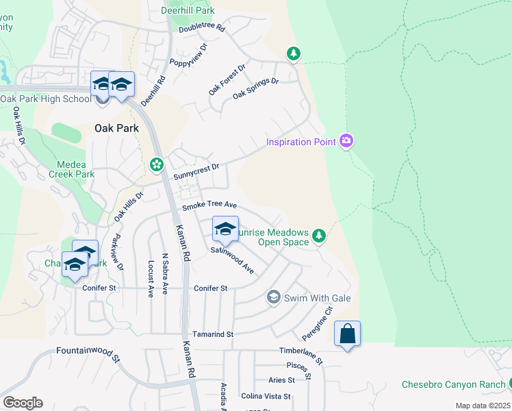map of restaurants, bars, coffee shops, grocery stores, and more near 6521 Smoke Tree Avenue in Oak Park