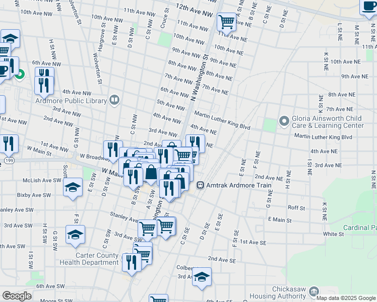 map of restaurants, bars, coffee shops, grocery stores, and more near 19 2nd Avenue Northeast in Ardmore