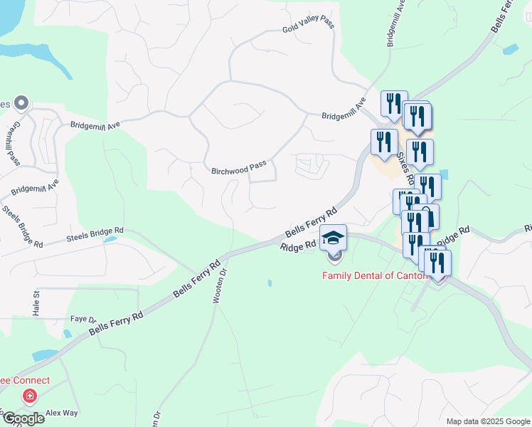 map of restaurants, bars, coffee shops, grocery stores, and more near 344 Pinehurst Way in Canton