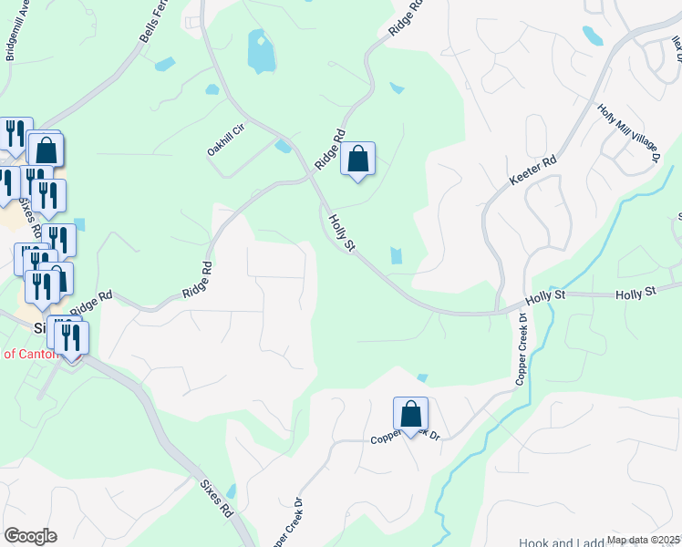 map of restaurants, bars, coffee shops, grocery stores, and more near 1000 Holly Street in Canton
