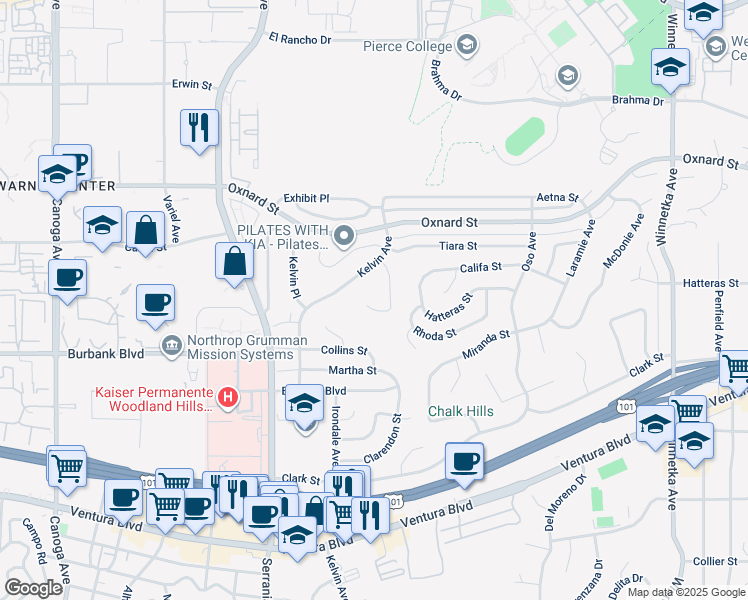 map of restaurants, bars, coffee shops, grocery stores, and more near 5709 Wallis Lane in Los Angeles