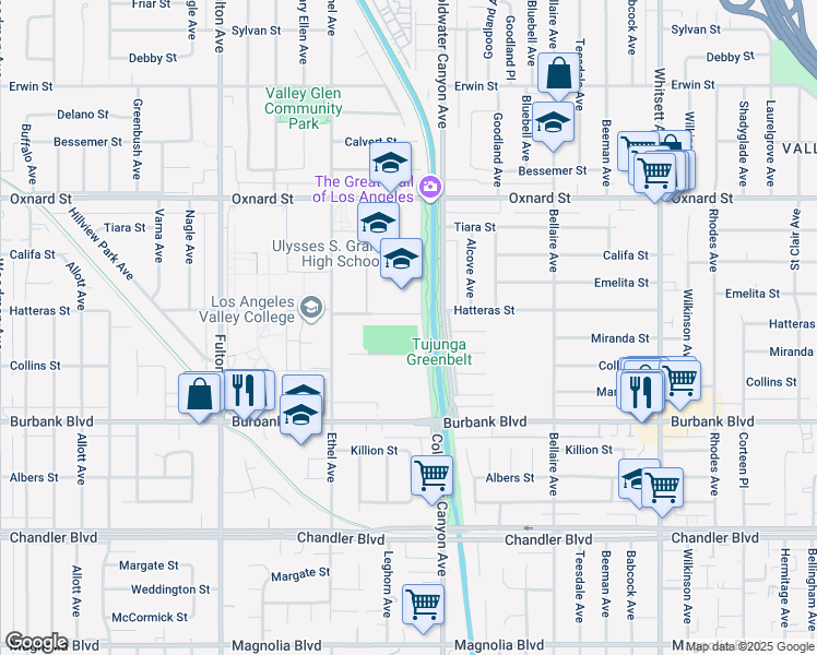 map of restaurants, bars, coffee shops, grocery stores, and more near 5800 Fulton Avenue in Los Angeles