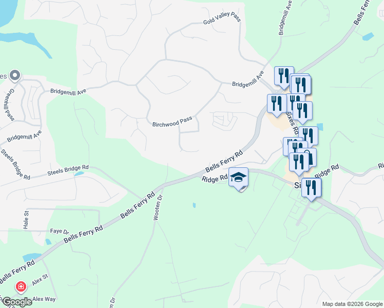 map of restaurants, bars, coffee shops, grocery stores, and more near 346 Pinehurst Way in Canton