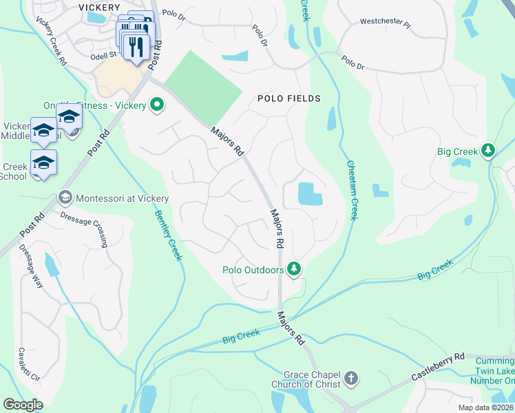 map of restaurants, bars, coffee shops, grocery stores, and more near 6680 Great Grove Way in Cumming