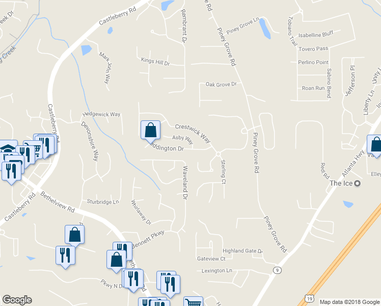 map of restaurants, bars, coffee shops, grocery stores, and more near 5705 Weddington Drive in Cumming