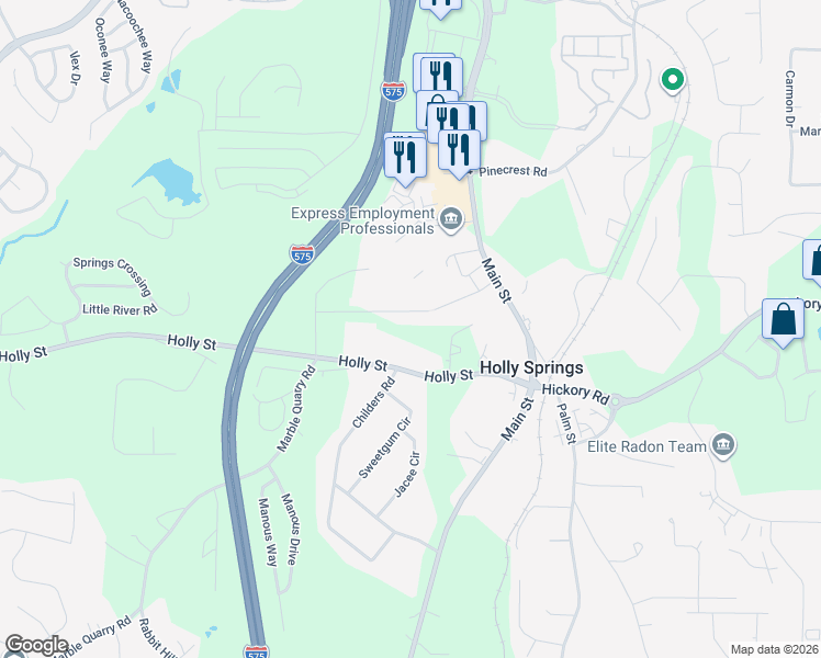 map of restaurants, bars, coffee shops, grocery stores, and more near 204 West Mountain Oak Street in Canton
