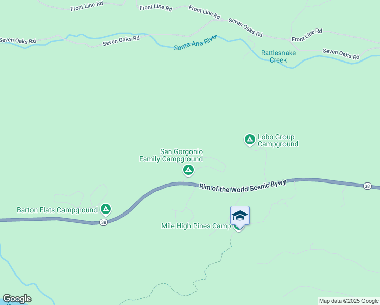 map of restaurants, bars, coffee shops, grocery stores, and more near Cedar Avenue in Angelus Oaks