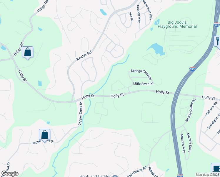 map of restaurants, bars, coffee shops, grocery stores, and more near 227 Springs Crossing in Canton