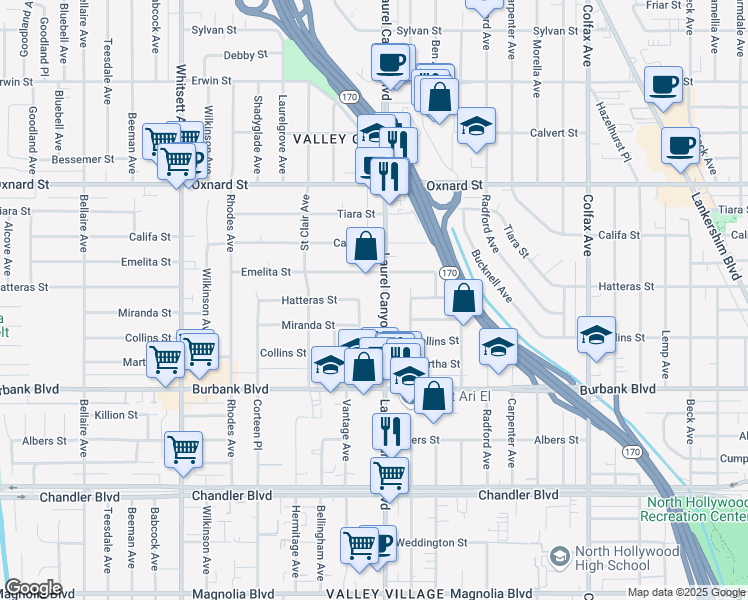 map of restaurants, bars, coffee shops, grocery stores, and more near in Los Angeles