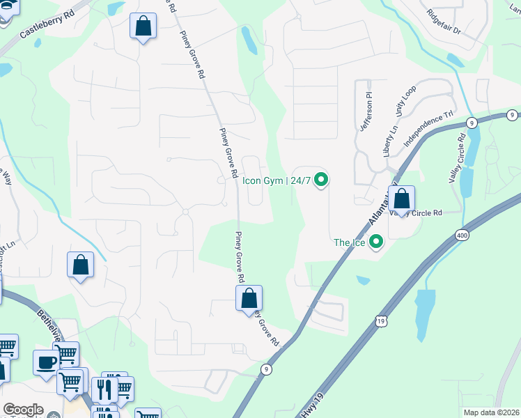 map of restaurants, bars, coffee shops, grocery stores, and more near 5074 Sherwood Way in Cumming