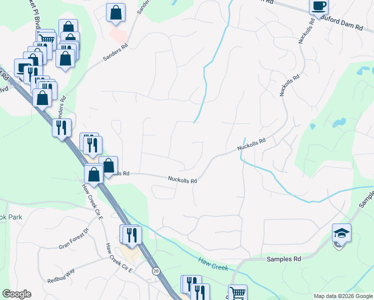 map of restaurants, bars, coffee shops, grocery stores, and more near 3050 Cabernet Court in Cumming