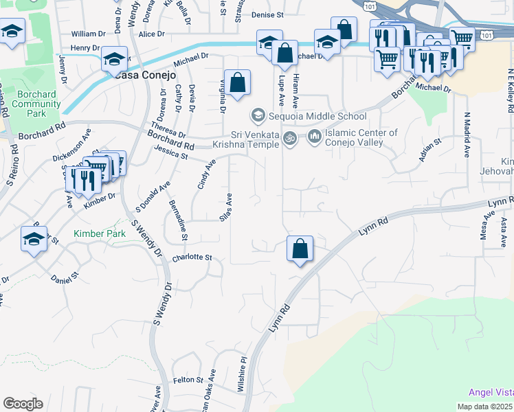 map of restaurants, bars, coffee shops, grocery stores, and more near 130 Chisholm Trail in Thousand Oaks