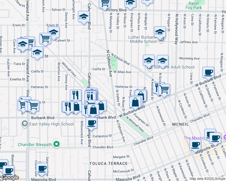 map of restaurants, bars, coffee shops, grocery stores, and more near 1486 North Clybourn Avenue in Los Angeles