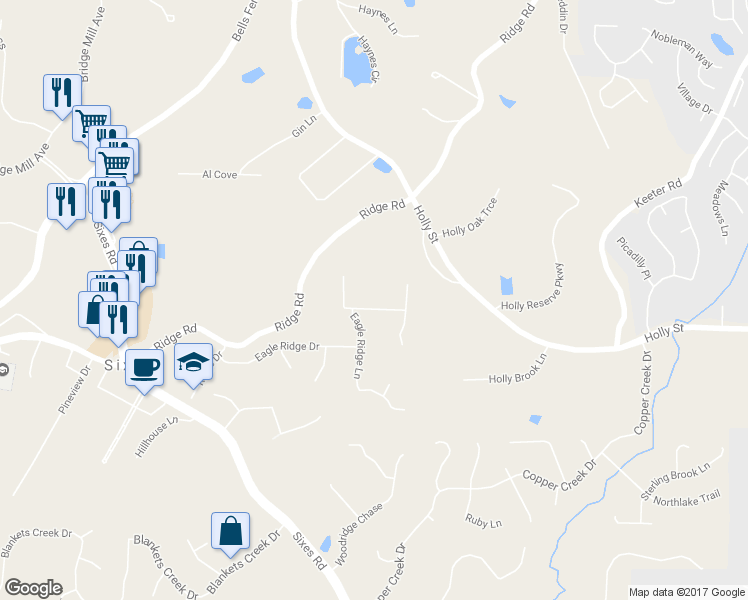 map of restaurants, bars, coffee shops, grocery stores, and more near 408 Eagle Ridge Trail in Canton