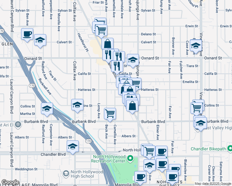 map of restaurants, bars, coffee shops, grocery stores, and more near in Los Angeles