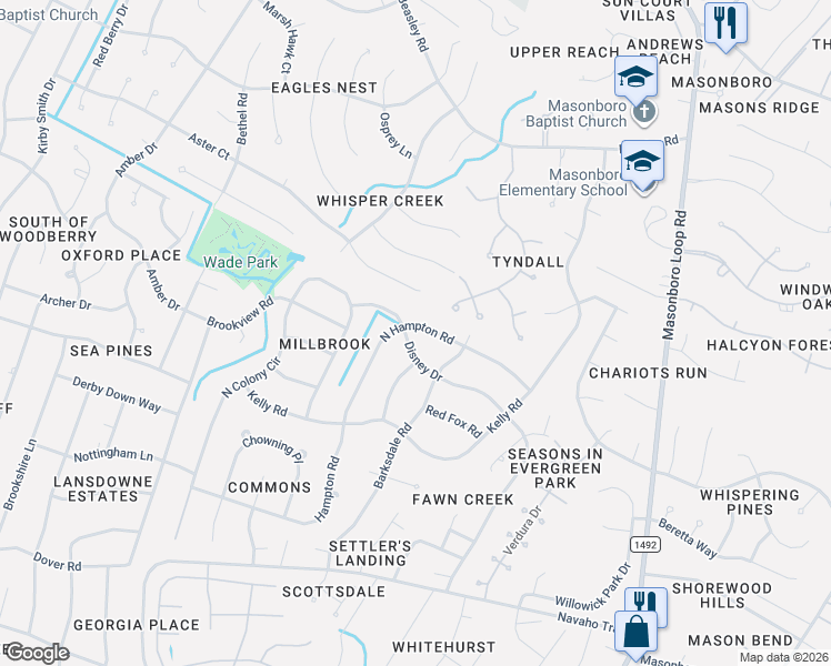 map of restaurants, bars, coffee shops, grocery stores, and more near 306 Disney Drive in Wilmington