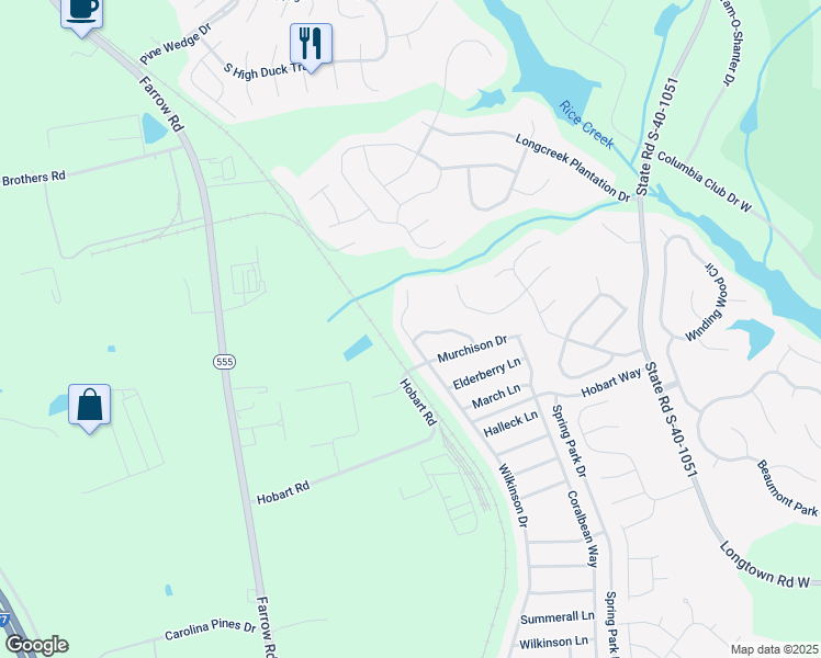 map of restaurants, bars, coffee shops, grocery stores, and more near 2304 Wilkinson Drive in Columbia