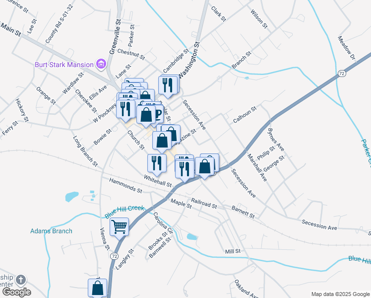map of restaurants, bars, coffee shops, grocery stores, and more near 698 Poplar St in Abbeville